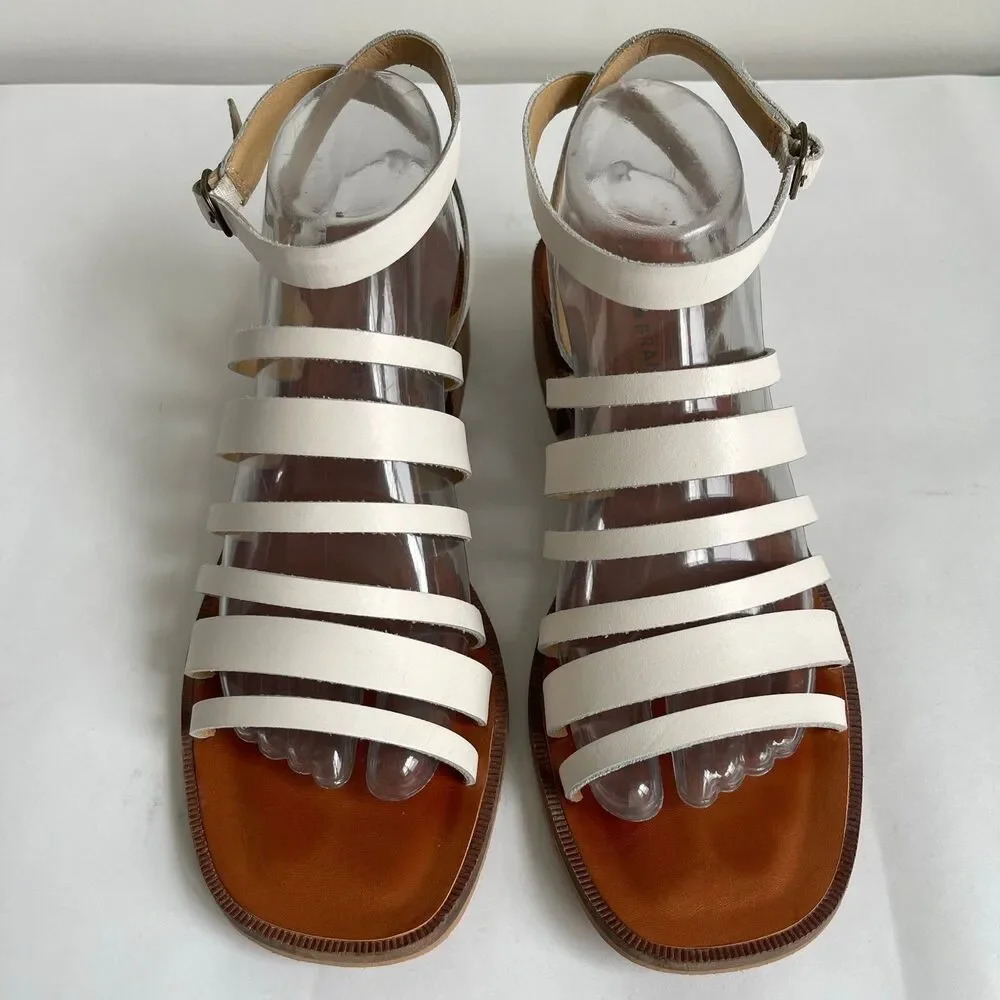 Lucky Brand Firola 9.5 M White Leather Strappy Sandals‎ Ankle Straps Summer